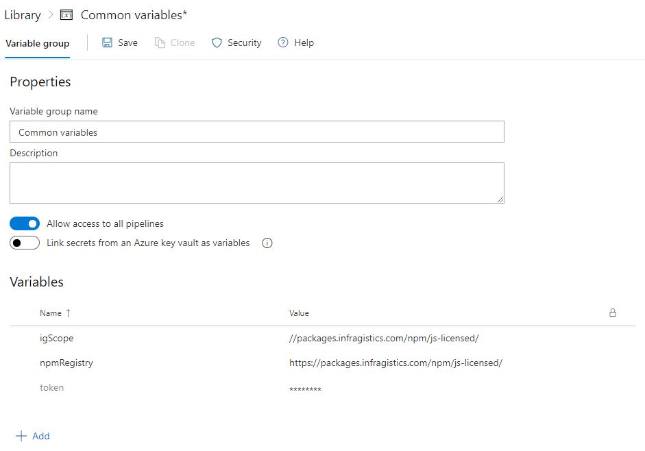 npm Registry および token 変数の設定